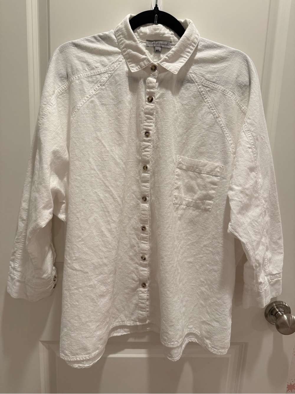 Wishlist White Linen Oversized Button Up Shirt Raglan Pocket Top M/L
